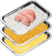 JMUSTTBO 3 Pack Stainless Steel Breading Trays Set,Breading Pans for Marinating, and Prepping Meat Chicken and Fish 10.4" x 7.7" x 1.9"