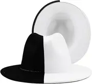 [Generic] Women's Fashion Patchwork Felt Jazz Fedora Hats Unisex Wide Brim Panama Dress Hats for Party Wedding