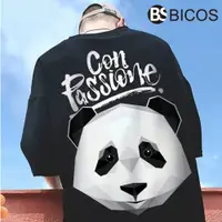 在飛比找蝦皮購物優惠-【BICOS】t恤 短袖 黑潮 熊貓 落肩 上衣 寬鬆 衣服