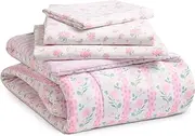 Delta Children 4 Piece Toddler Bedding Set for Girls - Reversible 2-in-1 Comforter - Includes Fitted Comforter to Keep Little Ones Snug, Bottom Sheet, Top Sheet, Pillow Case - Pink Floral