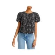 AQUA Ladies Black & White Floral Embroidered Short Sleeve Tie Top, NWT!