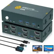 HDMI KVM Switch 2 Monitors 2 Computers, 2 Port Monitors Switcher for 2 Comput...