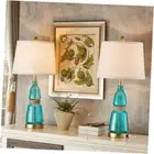 Set of 2 Blue Glass Table Lamps 3-Way Dimmable Touch Control Bedside Lamps