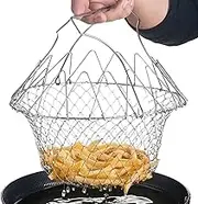 Fry Basket 9.25 Inch Stainless Steel Folding Multi-functional Fry Baskets with Handle Kitchen Tools for French Chips, Onion Rings, Chicken Baskets with Handle, Basket-