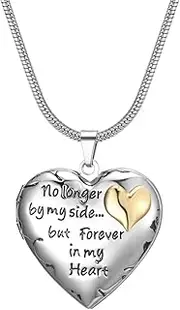 DOTUIARG No Longer by My Side Forever in My Heart Urn Pendant Necklace Cremation Jewelry for Ashes Custom Photo Locket Necklace Jewelry