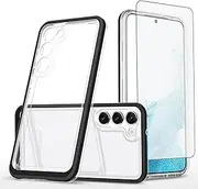 [Asuwish] Phone Case for Samsung Galaxy S23 5G with Screen Protector Cover Clear TPU Slim Thin Hybrid Shockproof Silicone Protective Cell Accessories S 23 23S GS23 G5 SM-S911U 6.1 inch Women Men Black