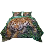 Cool Animal Art Dangerous Tiger in Bamboo Forest Coverlet