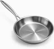Billord Frying Pans Stainless Steel - 20 cm Tri-Ply Impact Frypan, Large Induction Uncoated Frying Pan, Dishwasher Safe Open Skillet with Stay-Cool Handle, Kitchen Cookware Works on All Cooktops