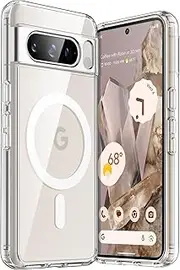 JETech Magnetic Case for Google Pixel 8 Pro 6.7-Inch 2023, Compatible with MagSafe Accessories, Shockproof Protective Phone Cover, Non-Yellowing Hard Clear PC Back (Clear)