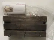 Rustic Brown Wood Wall Mounted Mail Holder Organizer with 3 Key Hooks NEW in BOX