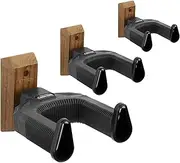 STRICH Guitar Wall Mount,Walnut Base Guitar Hanger,U-Shaped Guitar Wall Hanger Mount with Screws,Auto Lock Guitar Holder Hook Stand Wall for Acoustic, Electric Guitar, Banjo, Bass(3-Pack)