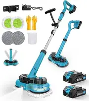 Yospinber Cordless Electric Mop with 2 x 2000mAh Batteries, Dual Spin Floor Cleaning Mop with LED Light & Water Spray, Handheld Polisher Scrubber, Lightweight Floor Polisher for Hardwood Tile