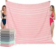 Cotton Sandproof Towels Woven Extra Large Big Sand Free Giant Throw Thick Blankets Huge Quilt Pink Stripe