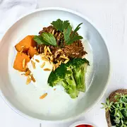 Pulled Pork Royale with Burrata, Pumpkin, and Almond Medley (Gluten-free)