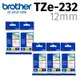 【5入組】brother 原廠護貝標籤帶 TZe-232 (白底紅字 12mm)