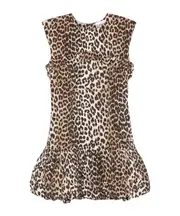 Ganni Leopard Printed Peplum Hem Mini Dress EU38,EU36,EU42,EU40,EU34,EU32 LEOPARD