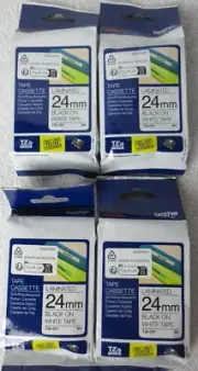 4 Genuine Brother P-Touch TZe 251 Label Cassette 24mm Black on White
