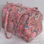 Indian Pink Floral Quilted Duffle Sports, Gym Unisex, Travel Bags Cotton Handbag