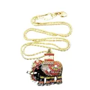 Betsey Johnson Necklace Crystal Elephant Pendant / Brooch Gold Tone