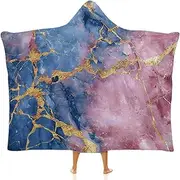 [Ausinbed] Marble Pattern Wearable Cloak Hooded Blanket Fleece Hooded Robe Cloak Arctic Velvet Warm Throw Quilt Poncho Soft Nap Blanket Novelty Blanket Air Conditioning Blanket,50"x60"