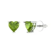 1.5Ct Natural Peridot - Heart Cut VVS1 - Solid Gold Stud Earrings Screw-Back