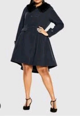 City Chic Medium Navy Coat Plus Size 18