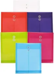 JAM PAPER Plastic Envelopes with Button & String Tie Closure Letter, Assorted