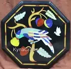 Black Marble Coffee Table Top Semi Precious Gemstone Inlay Work Lawn Side Table