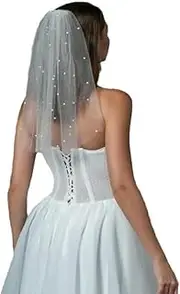 [Generic] Pearl Bride Veil Short Wedding Veil Bridal Veils Bachelorette Party Veil for Women and Brides