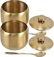 BESTYASH 2pcs Multi-use Round Salt Sugar Spice Containers Stainless Steel Condiment Jars with Lids for Kitchen Counter Or Dining Table