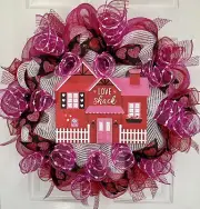 Love Shack Valentines Day Wreath Handmade Deco Mesh