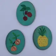 3 Miniature Wall Art Plaques Hand Painted Cherries Peaches Pineapple 1:12 Scale