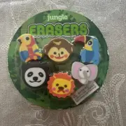 BN Sealed Office Depot Jungle Erasers Set of 6 in Package Fun For Kids