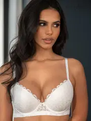 Pour Moi White Padded Romance Moulded Plunge Push Up Bra (543465) | $69