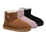 AUSTRALIAN SHEPHERD® UGG Boots Kids Sheepskin Wool Mini Button Nolan - Black / AU Kids 4-5 / EU 21-22