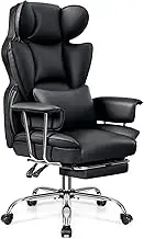 BESTFAIR Ergonomic Office Chair with Footrest, Reclining Big and Tall Desk Chair, Leather Executive Office Chair with Lumbar Support, Comfy Wide Seat Computer Gaming Chair for Adults, Black