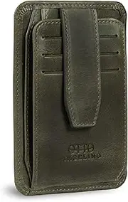 [Otto Angelino] RFID Blocking Minimalist Men’s Wallet - Slim, Italian Leather Credit Card Holder and Zippered Coin Slot - Green