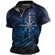 Men's Nautical Zip Polo Shirts Golf Shirt Short Sleeve Polo Shirts Collared Shirts Vintage Casual Vacation Wear Boat Wear Party Outfits 3D Print Quarter Zip Po