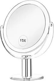 CLSEVXY Vanity Mirror Makeup Mirror with Stand, 1X/15X Magnification Double Sided 360 Degree Swivel Magnifying Mirror, 7.4 Inch