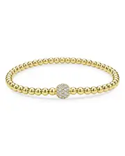 Lagos 18K Yellow Gold Caviar Diamond Pave Ball Stretch Bracelet