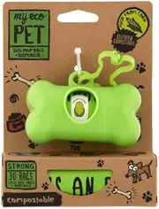 My Eco Pet Dog Waste Bag Dispenser with 30 Compostable Bags, Bone-Shaped, Green