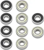 Create idea 10PCS Shielded Bearings Including 608rs ABEC-9 Carbon Steel+Black Rubber Cover/608ZZ Carbon Steel Metal Double Shielded Bearings Each 5 for Skateboard Scooter