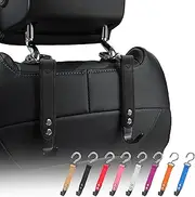 Compuda Purse Hook Holder for Car - 2 Pack Genuine Leather Car Back Seat Handbag Hidden Hanger Headrest Hooks for Purses and Bags (Black)