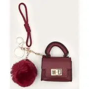 Burgundy Mini Bag And Pom-pom Bag Charm, Burgundy