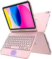 TQQ Case with Keyboard for iPad 10 Generation 10.9 Inch 2022 with Precision Trackpad, Notebook-Like Keyboard with 7-Colour Backlight, 360° Rotation, German QWERTZ Layout