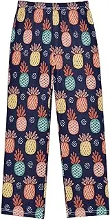 [ZZXXB] Colorful Pineapple Pattern Boys Long Pants Soft Trousers Elastic Waist Kids Lounge Bottoms with Pockets S-XL