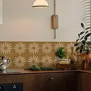 Alwayspon 10Pcs Peel and Stick Tile Transfer Stickers, Brown White Floral Tile Decal Self-Adhesive Vinyl Backsplash Stick on Tiles for Kitchen Bathroom, 15cm/6inch