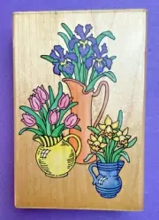 Stampendous Rubber Stamp Wood Mount Pitcher Perfect P021 Botanical Flowers VTG