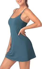 [Leovqn] Womens Tennis Dress with Built-in Bra & Shorts Athletic Dress Workout Dress Exercise Dress with Pockets Golf Dress
