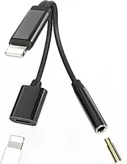 for iPhone to Aux Adapter(2in1)3.5mm Headphone Jack Lightning Cable Charger Splitter Car Audio for Apple MFi Certified Charging Connector Lighting Earphone Adaptor for iPad Converter Dongle Accessorie